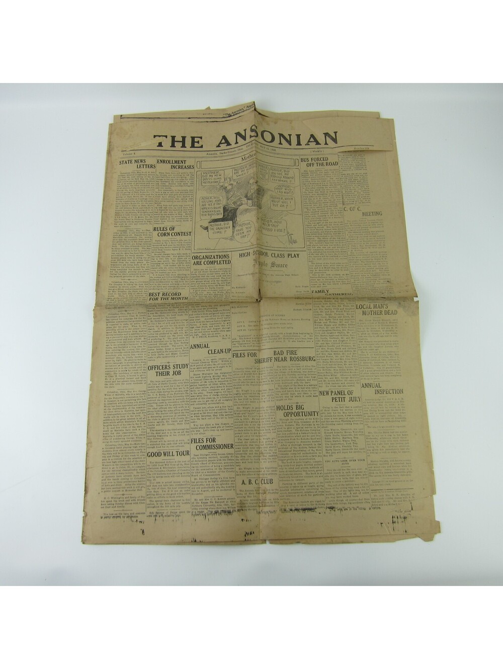The Ansonian Newspaper Ansonia Darke County Ohio Thursday May 1928 Antique RARE